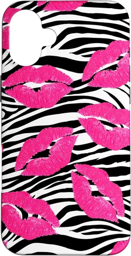 Vista 23 de Funda con estampado de labios de cebra rosa intenso y negro para iPhone 16 McBling