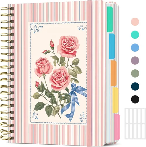 Vista 14 de Cuadernos grandes de espiral rayados para el trabajo con divisores y pestañas extraíbles, 8.5 x 11 pulgadas, bonito cuaderno de tapa dura de 5