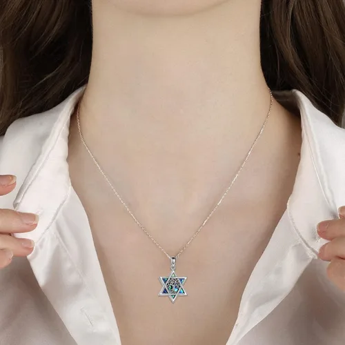 Vista 55 de YFN Collar de estrella de David de plata de ley, concha de abulón, árbol de la vida, joyería judía, regalos para mujeres y hombres