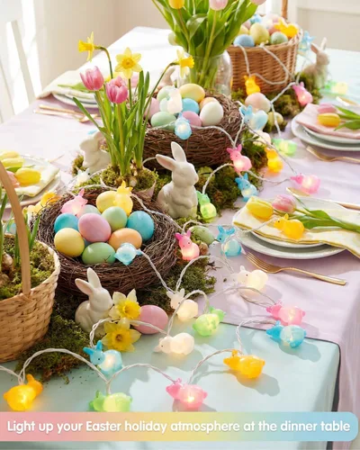 Vista 6 de SUNSGNE Luces de Cadena Lindas de Conejo de Pascua, 2.6m Luces de Hadas de Conejo de Pascua con 10 Luces de Conejo Multicolor para Decoración