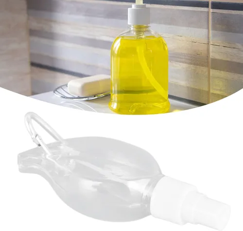 Vista 4 de Recipiente vacío para líquidos, reutilizable de 1.7 fl oz, llavero vacío, botella de viaje, portátil, transparente para la mano