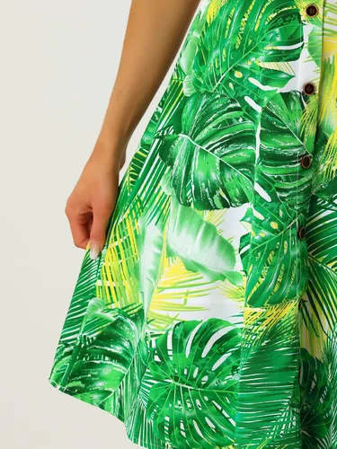 Vista 5 de Allegra K Vestido de tirantes con nudo para mujer, estampado tropical, sin mangas, con nudo frontal