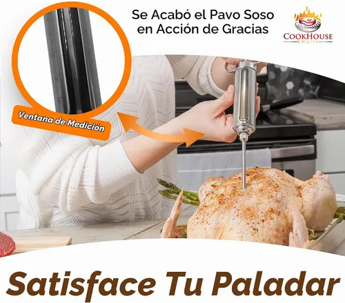 Vista 6 de Inyectores de carne para fumar - Kit de inyector de adobo de acero inoxidable con estuche y ventana para barbacoa, asar a la parrilla, 3 agujas