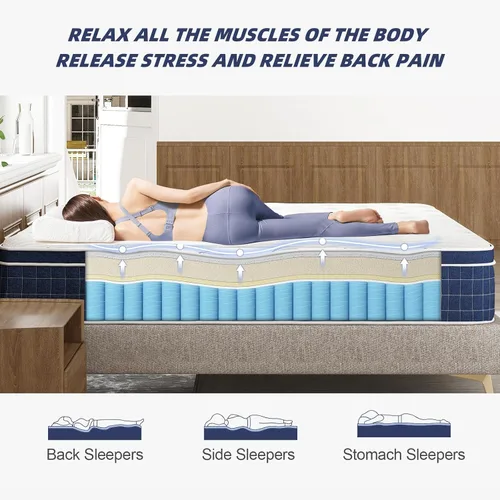 Vista 4 de Colchón tamaño King [fortalecimiento mejorado] Colchón firme King de 14 pulgadas en una caja, colchones híbridos con espuma viscoelástica de gel