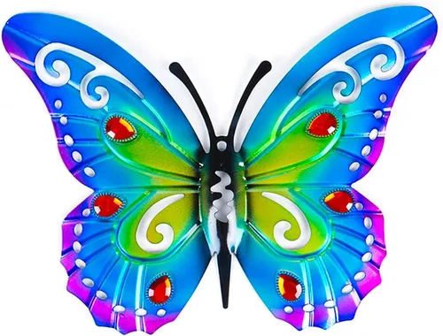 Vista 11 de 2 piezas de mariposas de metal para valla de patio, decoración de jardín, mariposa grande de 14 pulgadas para patio al aire libre, patio, balcón