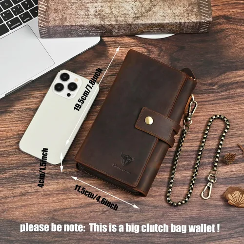 Vista 47 de Genuino Caballo Loco Cuero Regalo de Viaje Moneda Bolsillo Tarjetero Organizador Largo Cadena Rfid Cartera Monedero Con Broche Para Hombres Hombres