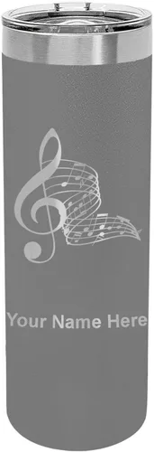 Vista 15 de LaserGram Vaso delgado aislado al vacío de 22 onzas, notas musicales, grabado personalizado incluido (negro)