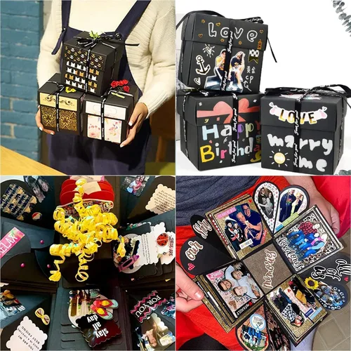 Vista 3 de Caja de regalo creativa con 4 caras, álbum de fotos hecho a mano, álbum de recortes, regalo de cumpleaños sorpresa, boda o día de San Valentín