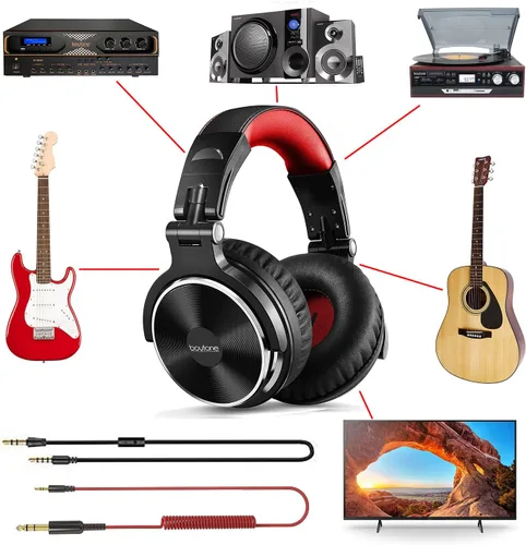 Vista 4 de Boytone BT-10RD - Auriculares con cable sobre la oreja, monitor de estudio y mezcla de auriculares estéreo para DJ con controladores de 1.969 in
