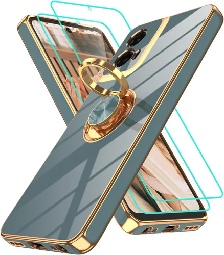 Vista 275 de Funda para Motorola Moto G 5G 2024: Funda Moto G Play 5G 2024 con 2 piezas de protectores de pantalla, soporte de anillo de rotación de 360°