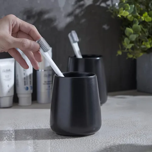 Vista 6 de Soporte Negro para Cepillos de Dientes para Baño - Soportes de Cerámica para Cepillos de Dientes, Soporte para Pasta de Dientes, Vaso Reutilizable