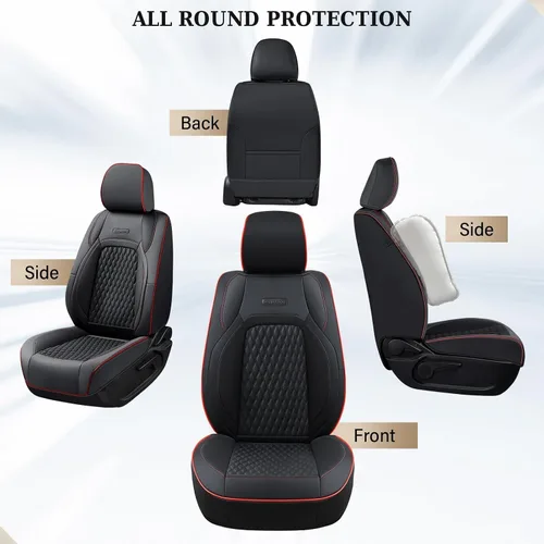Vista 23 de Coverado Juego completo de fundas de asiento de ajuste personalizado para Chevy Silverado/GMC Sierra 2014-2018 1500, 2015-2019 2500HD 3500HD Negro