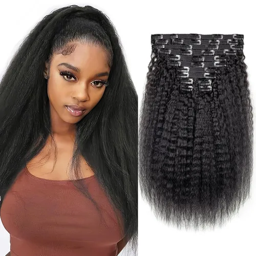 Vista 19 de Extensiones de cabello rizado kinky con clip para mujeres negras 14 pulgadas 2# marrón oscuro extensiones de cabello rizado con clip cabello humano