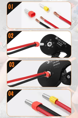 Vista 5 de Lytool Kit de Herramienta de Engarzado de Férulas, Engarzadora de Trinquete Hexagonal para 28-5 AWG, Férulas de Cable Aisladas, Engarzadora