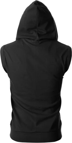 Vista 3 de Ohoo Sudadera con capucha para hombre, sin mangas, ligera, con cierre, estilo ajustado