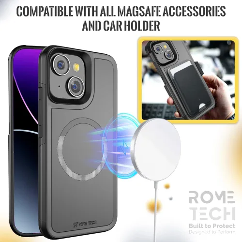 Vista 4 de Funda diseñada para Apple iPhone 15 (2023) con clip para cinturón compatible con cargadores Magsafe - Funda de doble capa a prueba de golpes