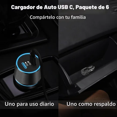 Vista 4 de Paquete de 6 cargadores de coche USB C, carga rápida de 40 W para iPhone 17/16 Pro Max/Plus/16 SE/15/14, Samsung Galaxy S25 Negro