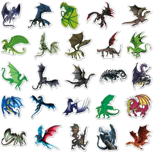 Vista 3 de 50 calcomanías de dragones mágicos, vinilo de dragón de fantasía de Pterosaurio, calcomanías impermeables para botellas de agua, equipaje