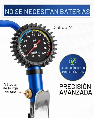 Vista 5 de Inflador de neumáticos con manómetro y manguera más larga, portabrocas de aire más preciso y resistente con medidor para compresor de aire