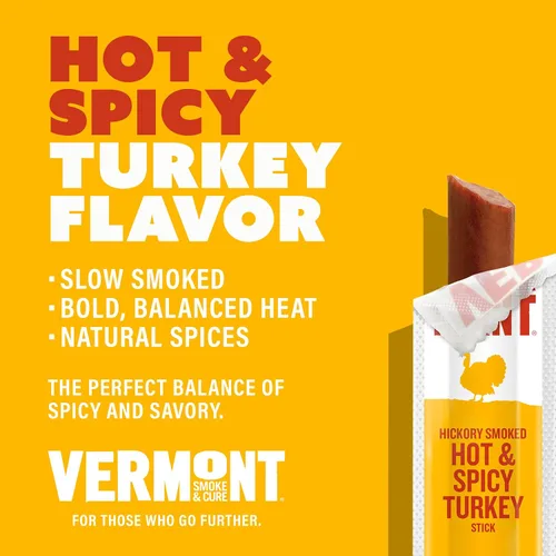 Vista 3 de Vermont Smoke & Cure - Snack de proteína de pavo picante y caliente - Snack de carne portátil para adultos y niños - Palitos de pavo con chile