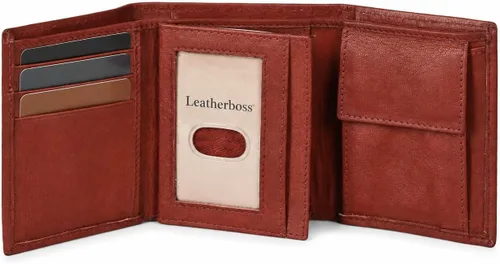 Vista 13 de Leatherboss - Cartera de piel para niños, delgada, compacta, con solapa y bolsillo para monedas, para hombres y mujeres, color negro