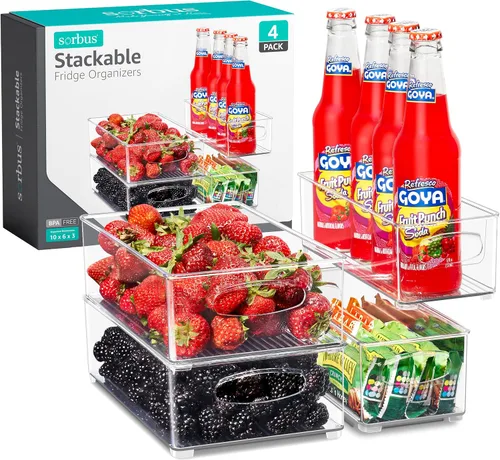 Vista 12 de Sorbus Contenedores organizadores apilables para refrigerador, contenedores de almacenamiento transparentes para despensa de cocina, congelador
