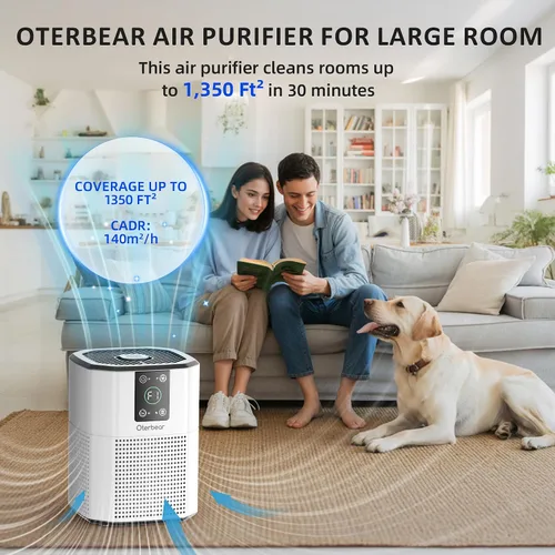 Vista 2 de Purificadores de aire para dormitorio y hogar de hasta 1350 pies cuadrados, Oterbear limpiador de aire para habitación con filtro HEPA H13 verdadero