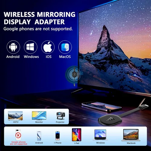 Vista 3 de Adaptador de pantalla inalámbrico 4K para TV, casting y duplicación para iOS Android Refleje el contenido de dispositivos Mac, iOS y Android a