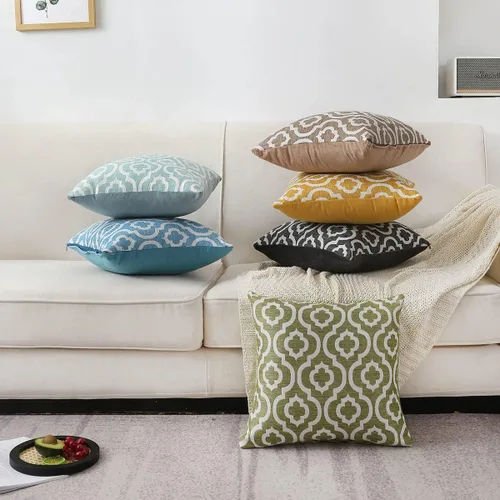 Vista 6 de Juego de 2 fundas de almohada jacquard con patrón enrejado (marrón)