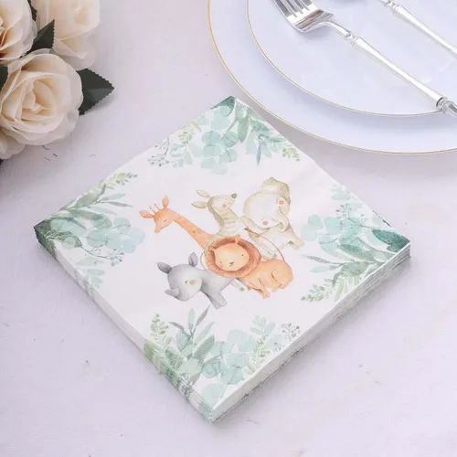 Vista 2 de Efavormart - Paquete de 20 servilletas de papel con estampado de animales de safari, servilletas de cóctel desechables suaves con temática de selva