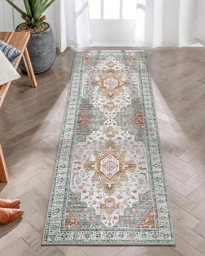Vista 82 de Moynesa Alfombra ultra fina lavable de 2 x 3 pies, alfombra pequeña de cocina para entrada, interior, antideslizante, tapete vintage para puerta