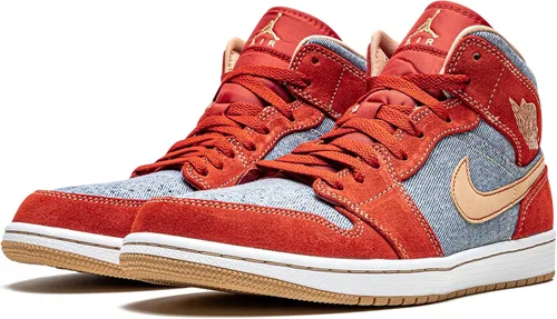Vista 2 de Jordan Air 1 Mid SE DM4352 600 Denim Red Suede - Talla 10.5, CinnabrioCáñamo-blanco