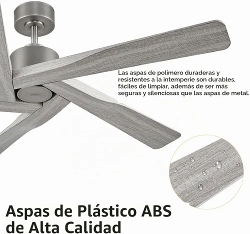 Vista 6 de WINGBO - Ventilador de techo de 54" de ABS con motor DC sin luz, ventilador de techo de 5 aspas con veta de madera de ABS con control remoto, motor
