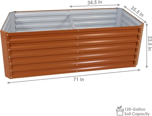 Vista 4 de Sunnydaze Cama de jardín rectangular elevada de 71 pulgadas, kit de maceta de acero Galvalume para cama de flores vegetales, color marrón