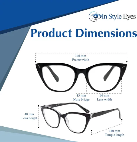 Vista 4 de In Style Eyes Elegantes lentes de lectura – montura completa, montura completa, montura clásica de ojo de gato grande, sin receta, lente de aumento