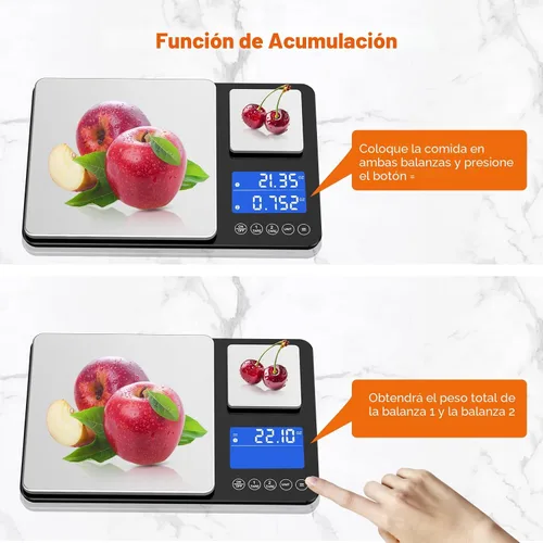 Vista 7 de KUAIVO Báscula de cocina de doble plataforma de 0.001 oz/33 libras, peso digital, gramos y onzas, báscula de cocina de dos precisiones para pan