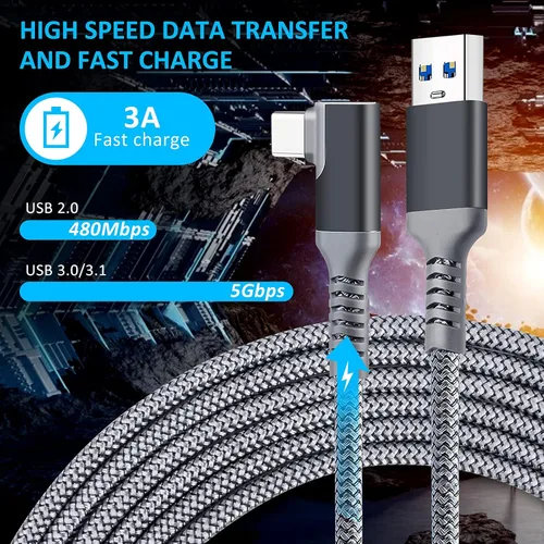 Vista 3 de TOTU Cable para Oculus Quest 2 Link, cable USB 3.2 Gen 1 a tipo C de 16 pies compatible con Steam Deck, transferencia de datos de alta velocidad