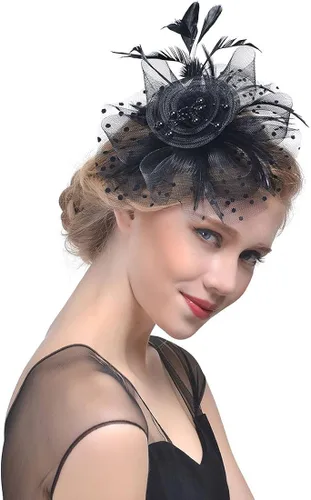 Vista 2 de HNBQMX Sombrero de tocado de los años 20, sombrero de píldora, sombrero de fiesta de té, sombrero de Kentucky Derby de boda para mujer