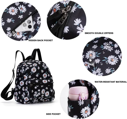 Vista 3 de cotmcor Mini mochila para niñas, mochila pequeña para mujeres, adolescentes y niños, bonita mini bolsa de regalo, negro (Daisy Black), Mochilas