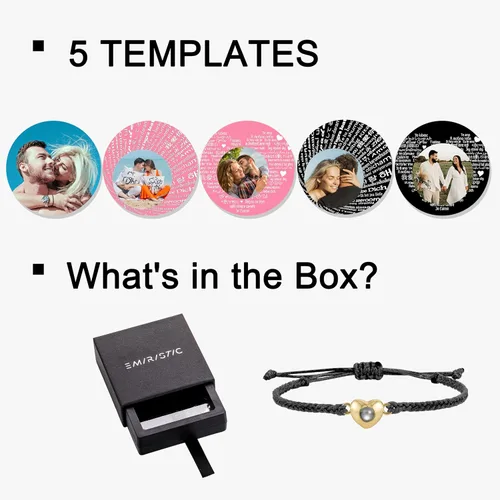 Vista 6 de EMIRISTIC Pulsera italiana grabable con foto Pulseras personalizadas para pareja para él y ella con imagen oculta, recuerdo conmemorativo ajustable