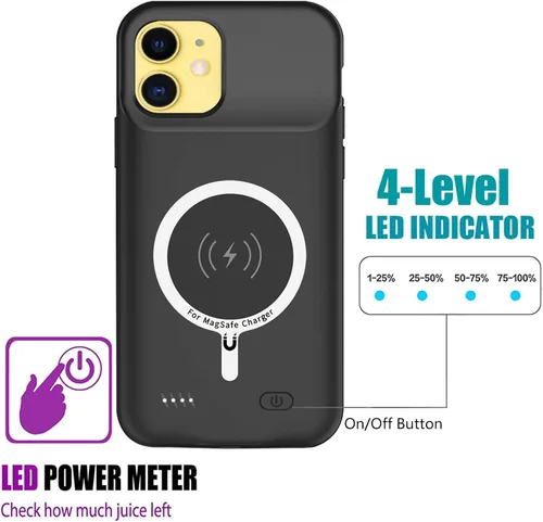 Vista 4 de Funda de batería para iPhone 11, funda de carga portátil recargable de 10000 mAh mejorada con carga inalámbrica compatible con iPhone 11