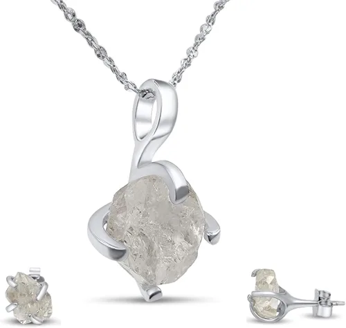 Vista 47 de Juego de joyas de piedras preciosas crudas reales con plata de ley 925 chapada en oro real, collar y aretes de piedra natal, regalo para ella por