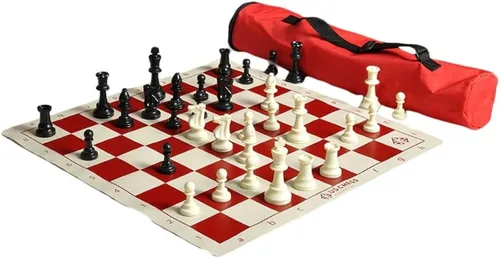 Vista 5 de Juego de ajedrez de carcaj de ajedrez de EE. UU., negro, piezas de plástico reguladas de un solo peso, bolsa de ajedrez carcaj, tablero de ajedrez