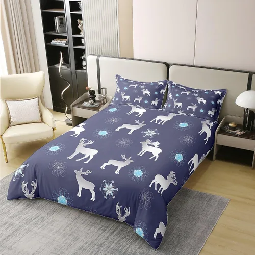 Vista 27 de Funda de edredón de árbol de Navidad 100% algodón natural, juego de ropa de cama de copos de nieve de Navidad para niños y niñas, funda de edredón