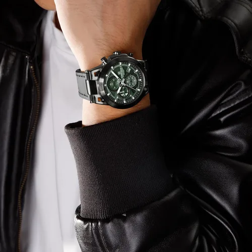 Vista 3 de NAVIFORCE Men Sport Chronograph Watches,with Calendar Quartz Mens Waterproof Wrist Watches, Genuine Leather Strap,Gifts for Man