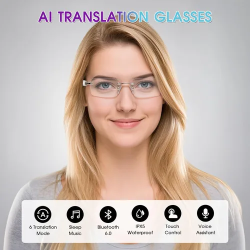 Vista 2 de Lentes de traducción AI, lentes Bluetooth con traductor en tiempo real para 164 idiomas, lentes fotocromáticos con bisagra de resorte Bluetooth