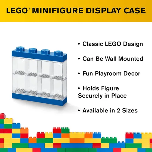 Vista 4 de Room Copenhagen LEGO - Estuche de exhibición de minifiguras apilable, contenedor de almacenamiento para figuras coleccionables, 4 tachuelas, azul