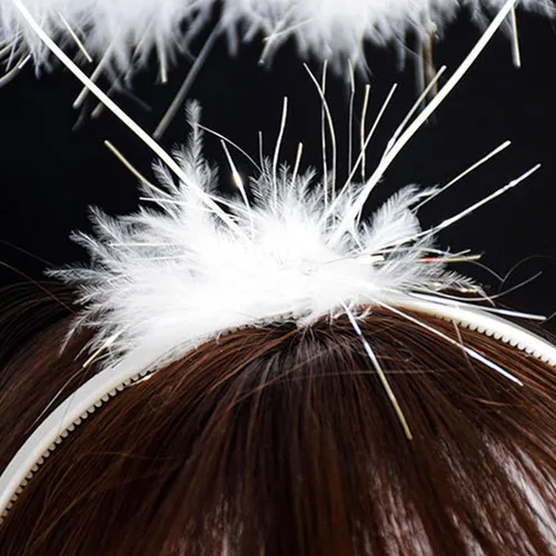 Vista 8 de appuivbt Halloween HeadbandsDevil LED Light Headband Feather White Angel Hair Band Cosplay Accessories for Halloween Christmas