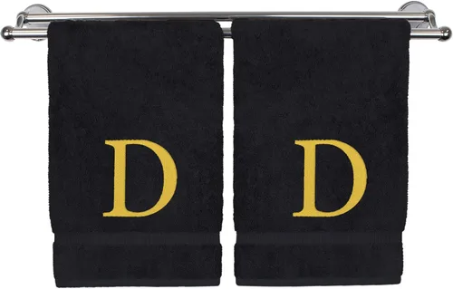 Vista 167 de Toalla de mano monogramada, regalo personalizado, juego de 2 - Toalla bordada con letra de bloque dorada - Extra absorbente 100% algodón turco