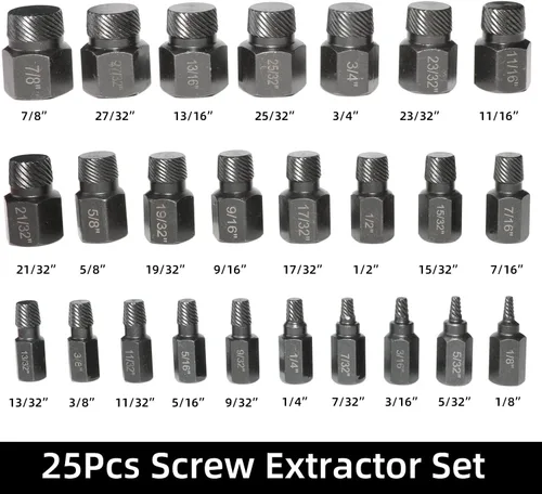 Vista 2 de DPTOOL Juego de 25 extractores de tornillos, juego de extractor de pernos fácil de salir, juego de tornillos multispline de cabeza hexagonal